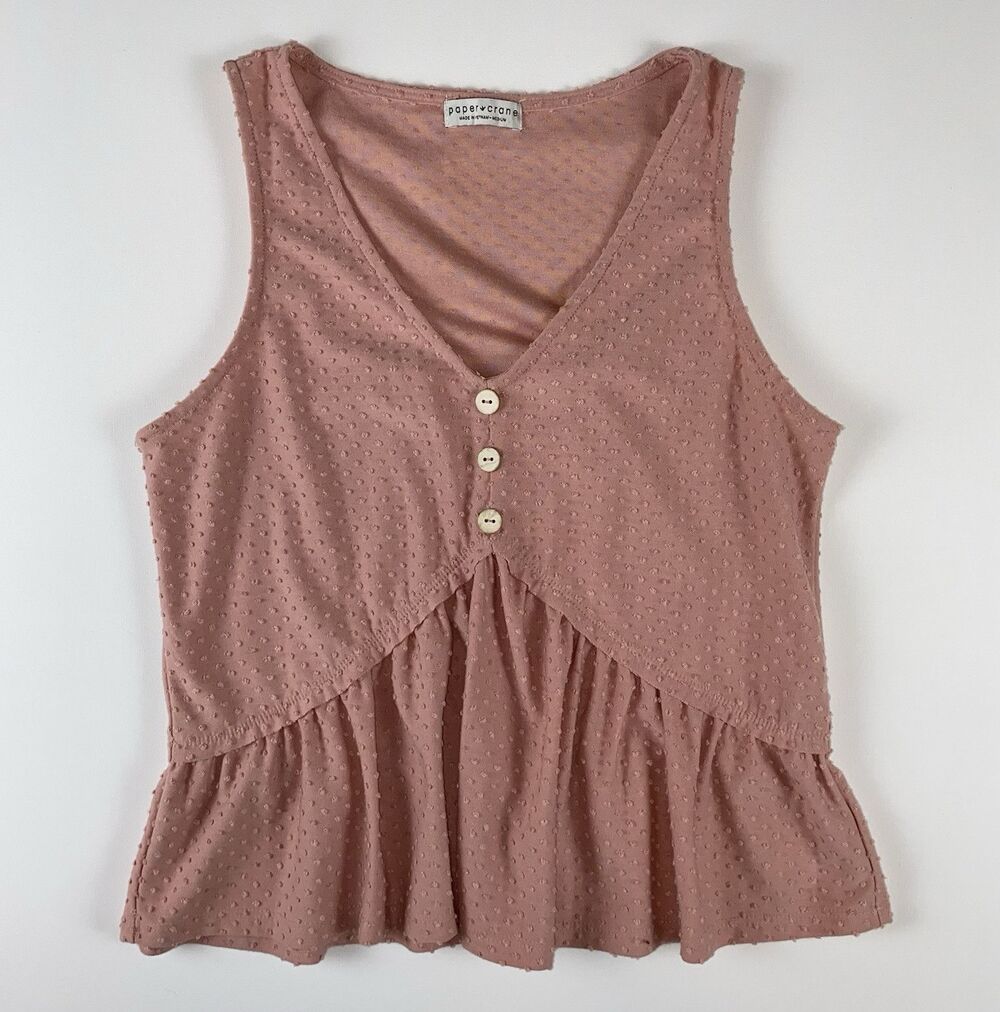 Paper Crane Dusty rose Swiss Dot Peplum Tank Top Medium